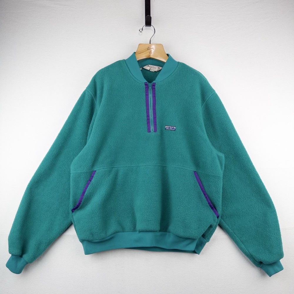 90's Vtg Eddie Bauer Legend Teal Fleece 1/4 Zip Men's 2XL Tall Pullover